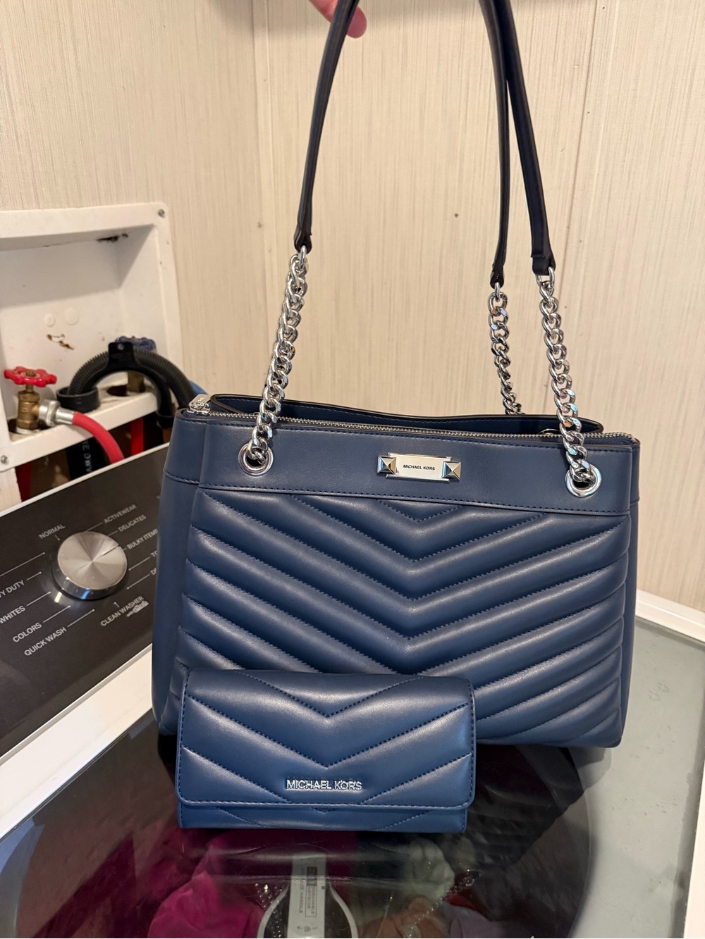 Michael Kors Quilted Whitney Navy Shoulder Bag with Wallet